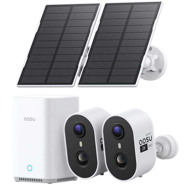 aosu 2K Überwachungskamera Aussen Akku Solar 2er-Kit mit Aosubase 2.0 ohne ABO 32GB Lokal Speicher K