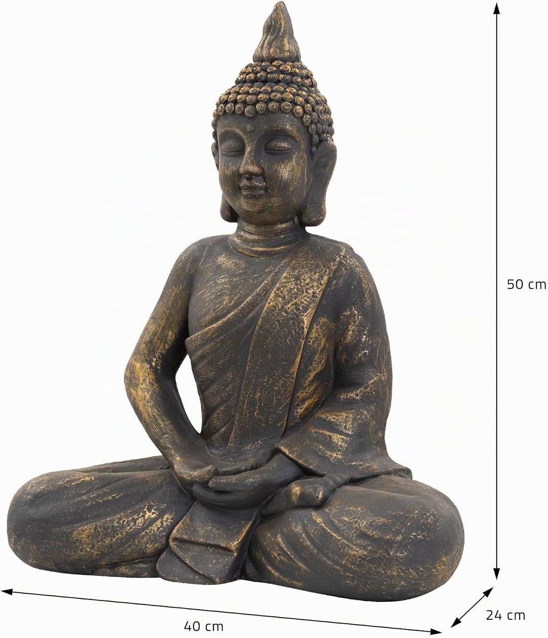 ECD Germany Buddha Figur sitzend, 48cm hoch, aus wetterfestem Polyresin, Bronze, Feng Shui, Buddha S