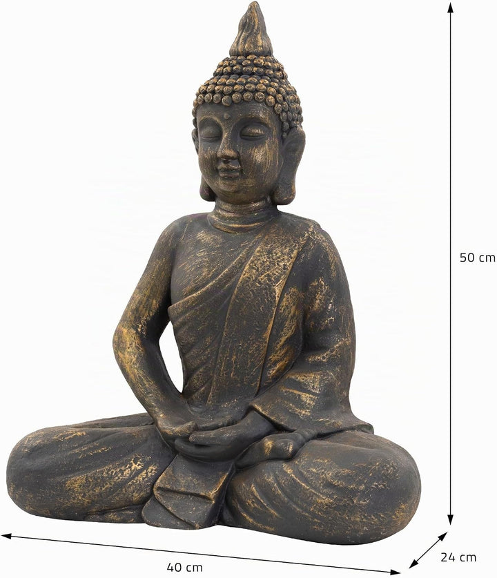 ECD Germany Buddha Figur sitzend, 48cm hoch, aus wetterfestem Polyresin, Bronze, Feng Shui, Buddha S