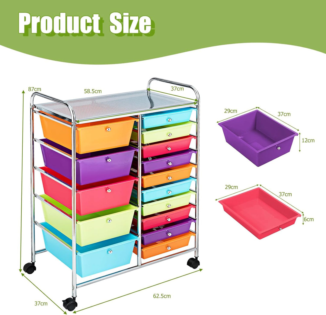 KOMFOTTEU Rollwagen mit 10/15 Schubladen stapelbar, Badrollwagen Rollcontainer mit Metallrahmen, All