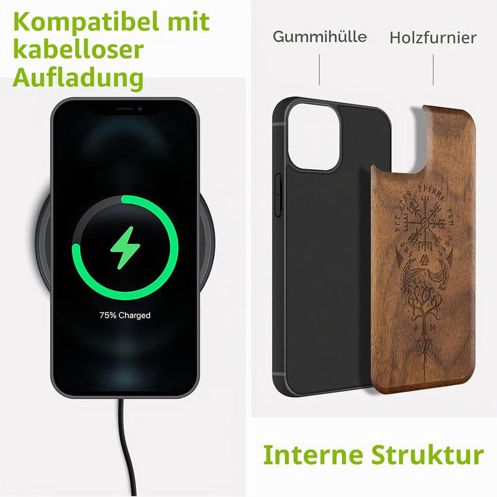 Carveit Magnetisch Hülle für iPhone 13 Pro Case [Elegante Walnuss] [Weich TPU Stossstange] Stossfest