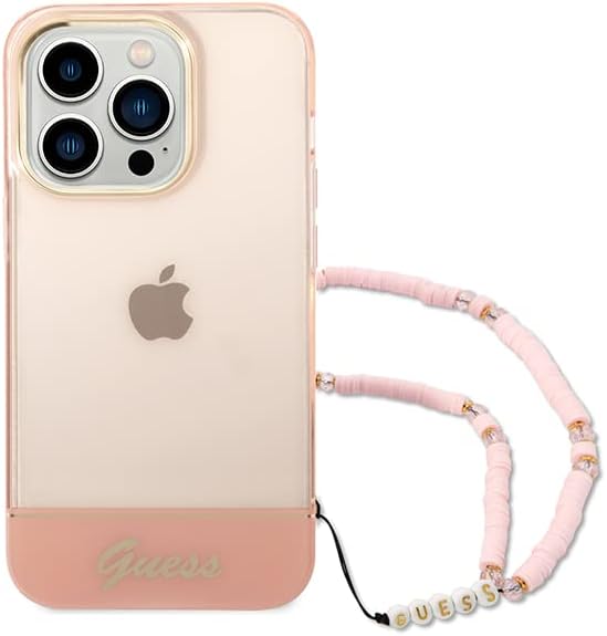 Guess GUHCP14LHGCOHP hülle für iPhone 14 Pro 6, 1" rosa/pink hardcase Translucent Pearl Strap, schwa