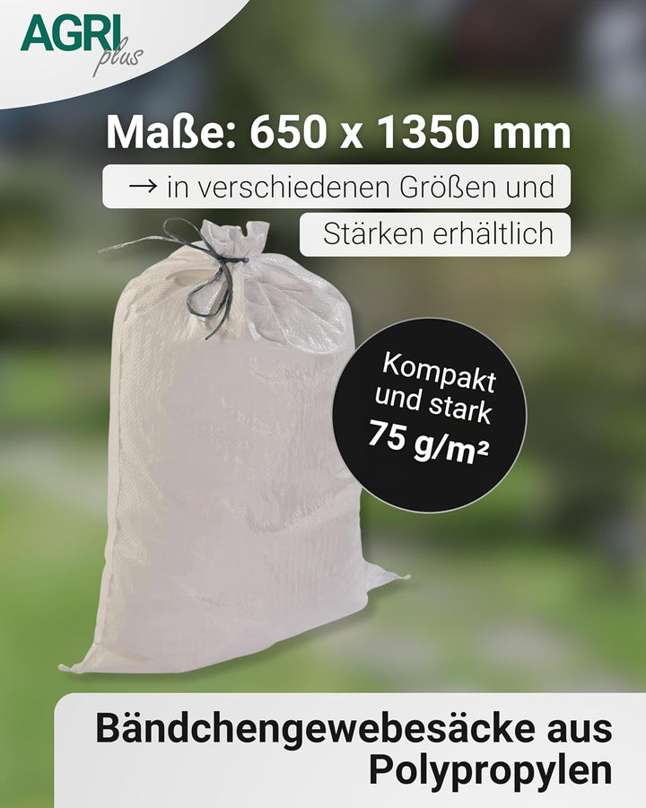 AGRIplus Gewebesäcke 100 Stück I 650 x 1350 mm I Bändchengewebesäcke aus Polypropylen I Säcke mit st