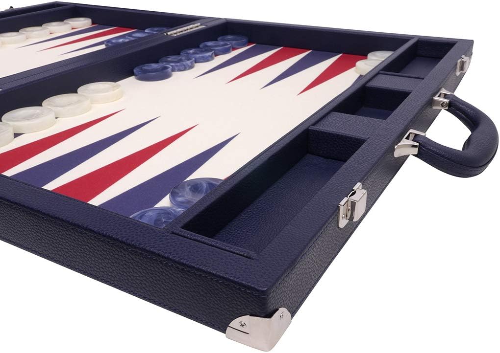 Wycliffe Brothers 53,3 cm Turnier Backgammon-Set - blauer Koffer mit Vanillefeld - Masters Edition