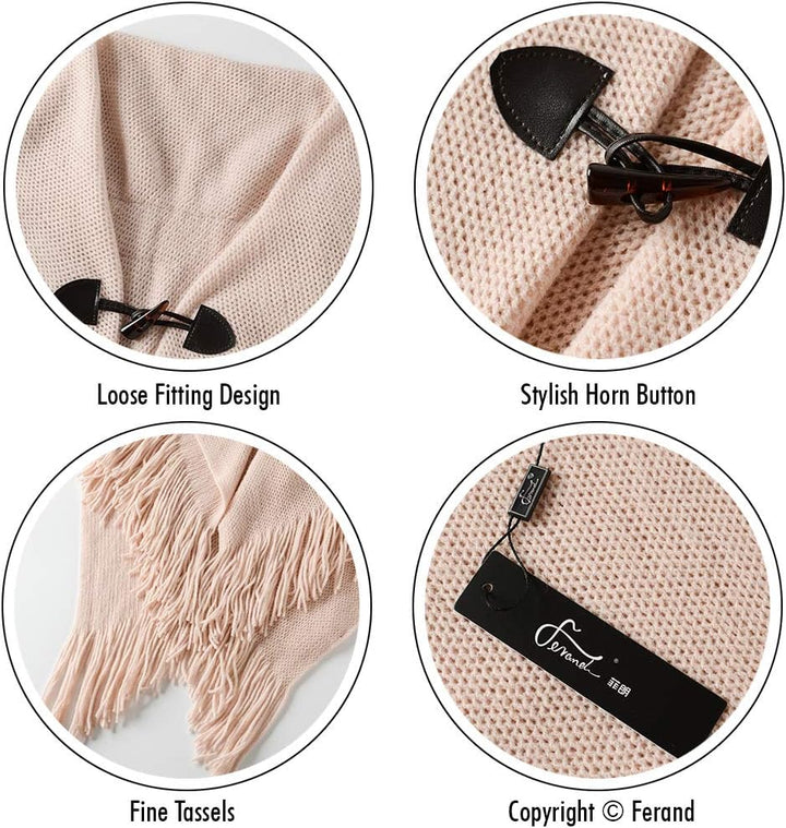 Ferand Damen Poncho Locker sitzender Cape Schal mit offener Vorderseite für Herbst und Winter Rosa,