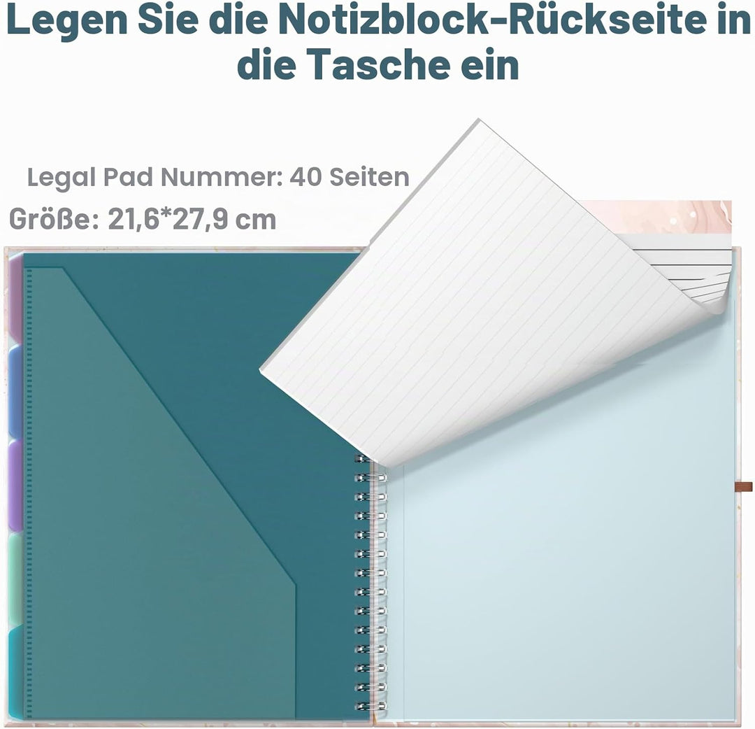 Hnogri Klemmbrett Folio mit nachfüllbarem linierten Notizblock, Klemmbretter mit 5 A4-Ordnern Lageru