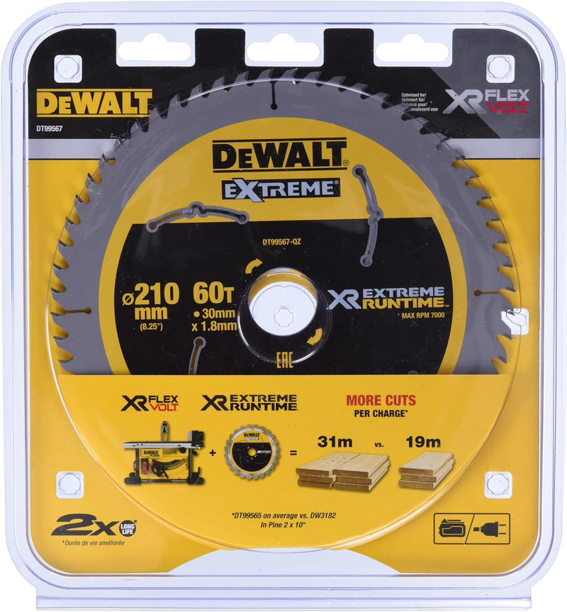 Dewalt XR Extreme Runtime Kreissägeblatt DT99567 (210/30 mm, 60 WZ/FZ, 20°, für extra feine Schnitte