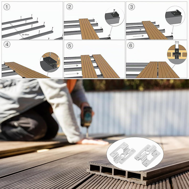100 Stück Terrassenclips Edelstahl mit Schrauben,WPC Clips Edelstahl Terrassenclips Clips 6-9 mm WPC