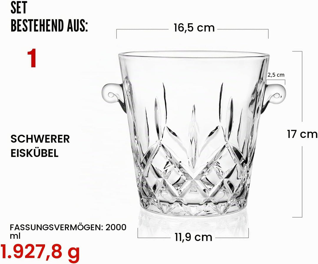 Eiskübel für Partys, klares Glas, 2 Liter, für Getränke und Partys, Lebensmittelqualität, perfekt fü