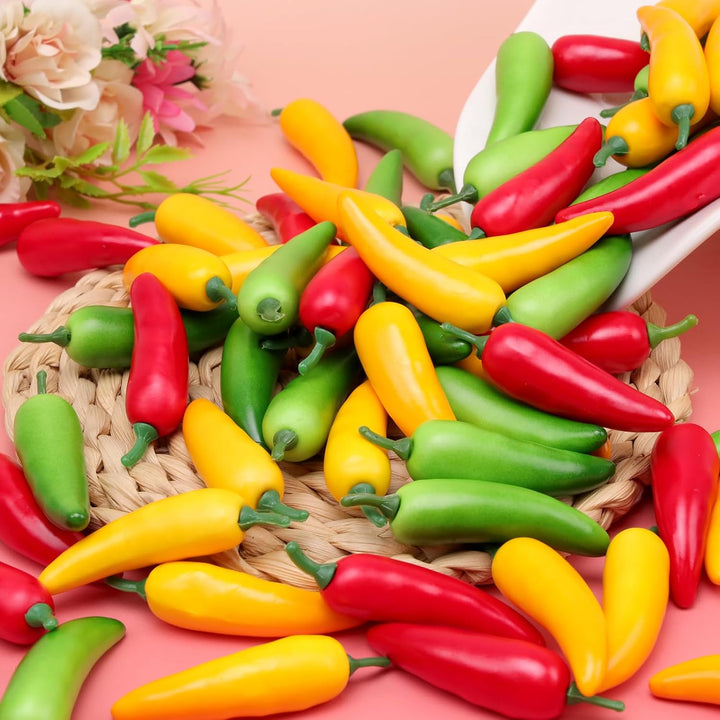 Gresorth 60 Stück Künstliche Lebensechte MINI Pfeffer Chili Deko Gefälschte Gemüse Party Festival De