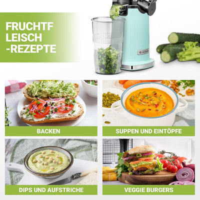 Entsafter AOBOSI-Mini slow juicer mit Rückwärts-Kau-Funktion-saftpresse elektrisch mit Bürste und 2