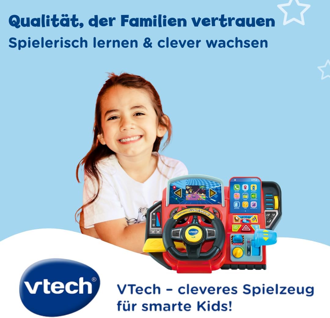 Vtech Abenteuer Lernlenkrad – Interaktives Lenkrad mit LCD-Farbbildschirm, 3 Spielmodi, zahlreichen