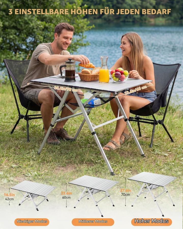 Sportneer Campingtisch Klappbar – Aluminium Rolltop Tisch mit 3-Fach höhenverstellbaren Verriegelung