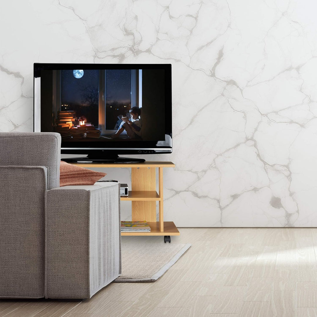 Relaxdays TV Board mit Rollen, 2 Fächer für Fernseher, Konsole & Receiver, fahrbarer Fernsehtisch, H