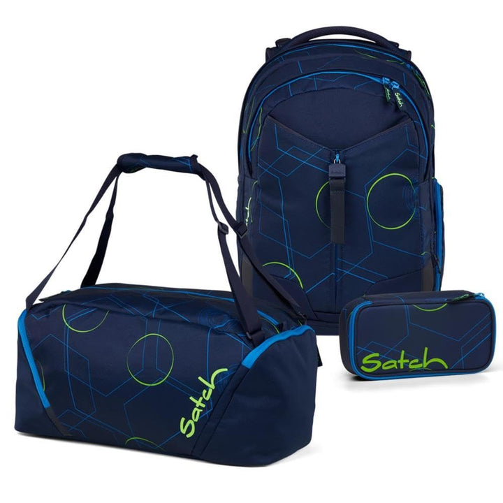 Satch Match Schulrucksack Set 3tlg. inkl. Schlamperbox und Sporttasche Blue Tech, Blue Tech
