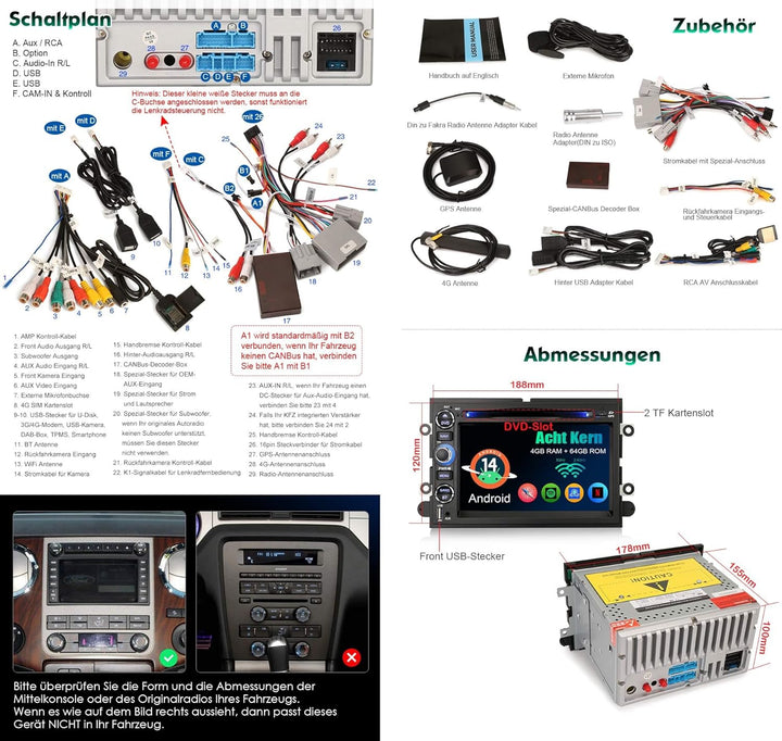 8 Kern 4GB+64GB Android 14 DAB+ Autoradio Für Ford F150 F350 Escape Focus Mustang Explorer Expeditio