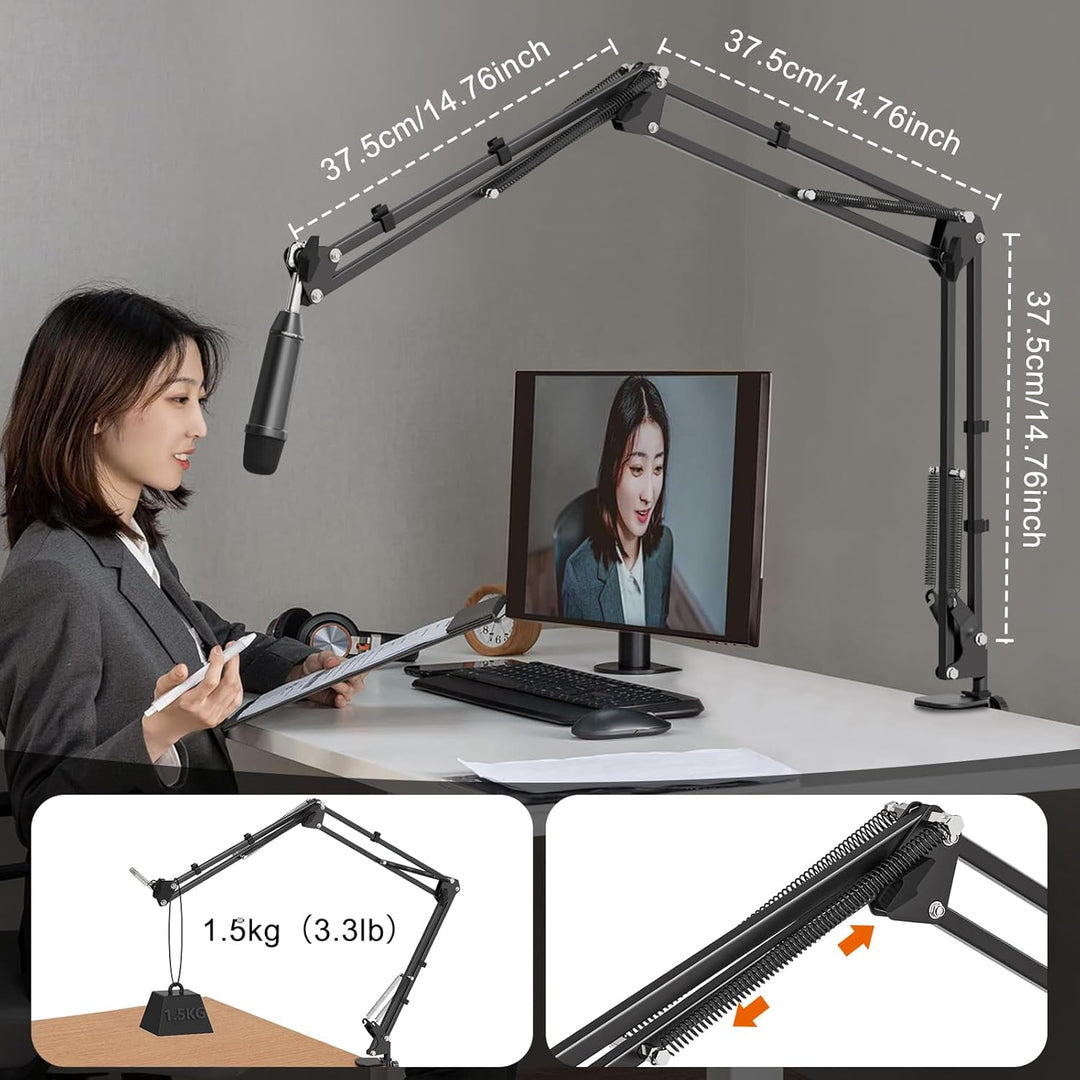 Mikrofon Ständer Boom Arm, Mikrofonarm Schreibtisch mit 3/8" bis 5/8" Schraube, Verstellbare Mikrofo