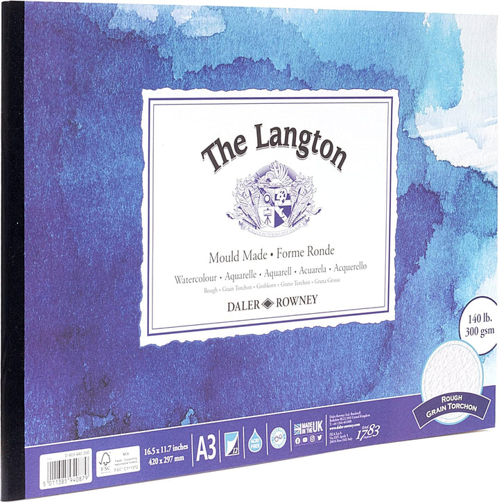 Daler-Rowney The Langton Rough Aquarellpapierblock, 300 g/m², A3, einseitig geklebt, säurefrei, 12 n