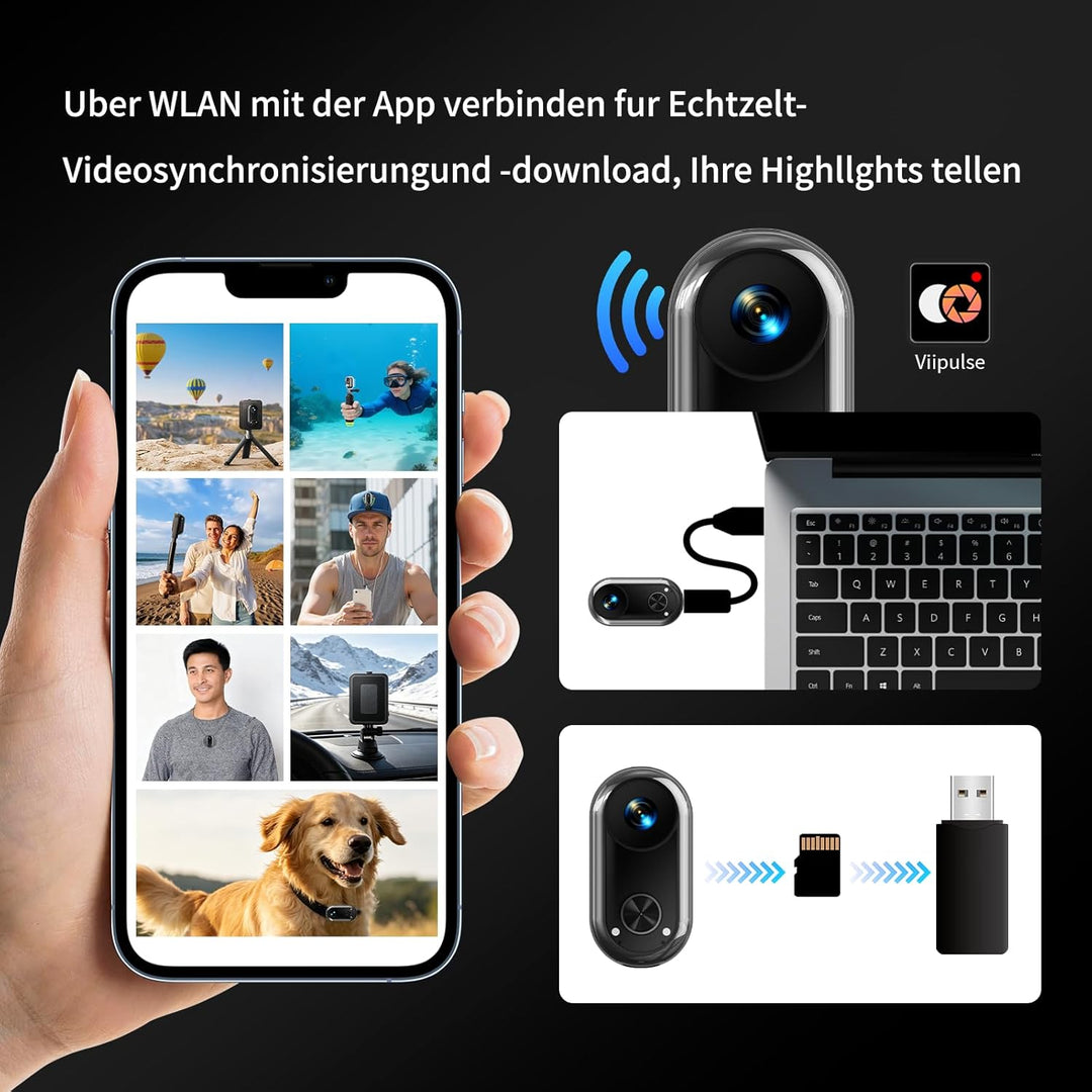 4K Mini Körperkamera Bodycam Vlog Kamera, WiFi Mini Action Cam POV-Aufnahme, 30M Unterwasserkamera,