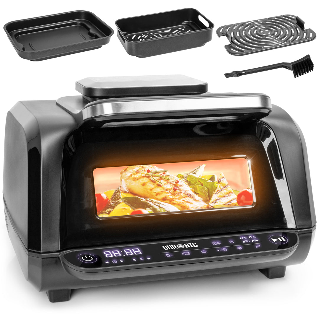 Duronic FG19 Air Fryer Grill, Heissluftfritteuse für Süsskartoffel-Pommes, Mini Backofen Heissluftfr