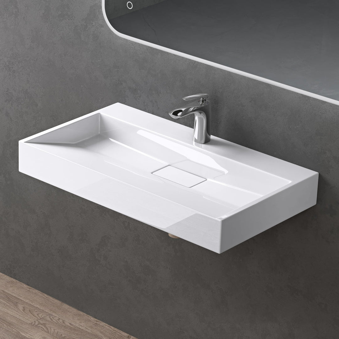 doporro Mineralguss Waschbecken Colossum19 90cm mit Armaturenloch Gussmarmor Waschtisch inkl. Ablauf