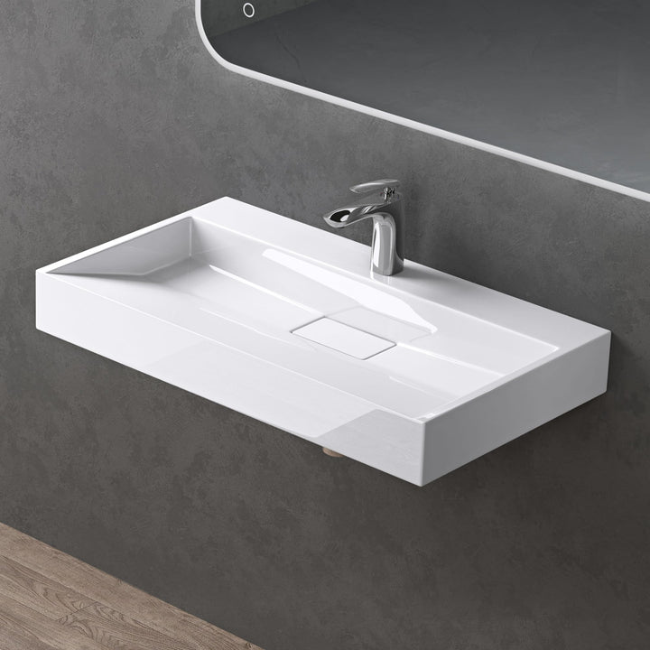 doporro Mineralguss Waschbecken Colossum19 90cm mit Armaturenloch Gussmarmor Waschtisch inkl. Ablauf