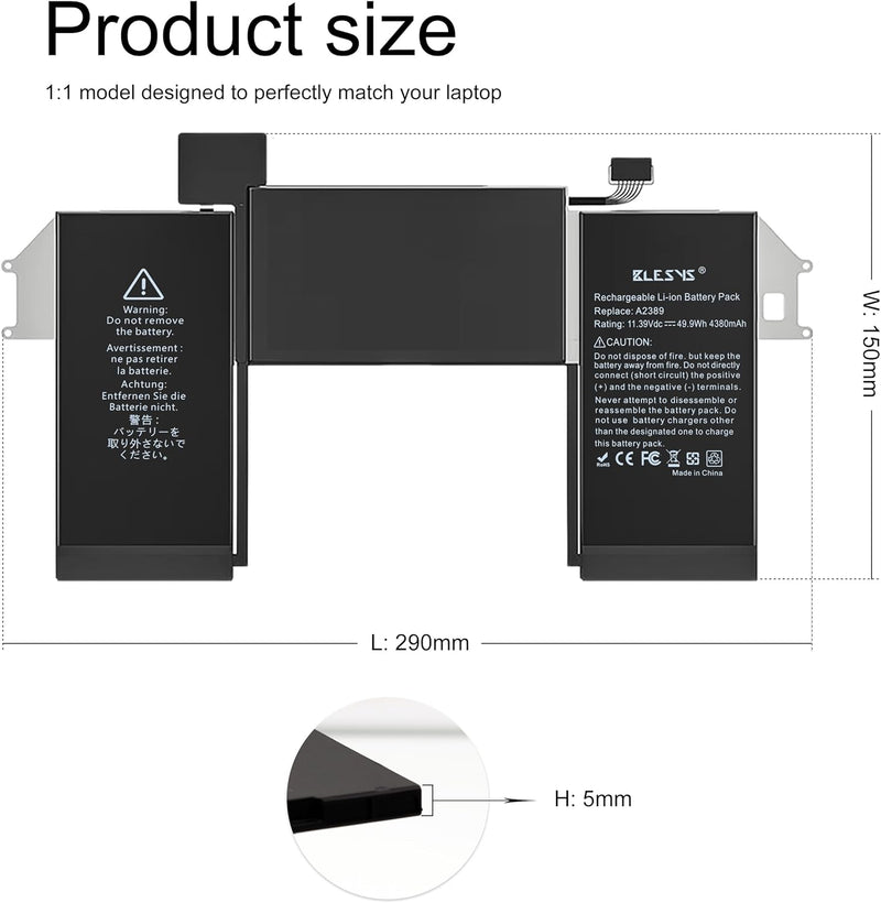 BLESYS A2337 Akku A2389 Laptop Ersatzakku für MacBook Air 13 Zoll A2337 M1 2020 EMC 3598 [Li-Polymer