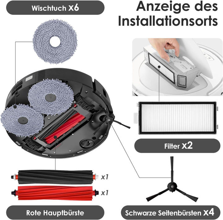 Zubehörset für Roborock Qrevo Master/Qrevo Slim, 4*Staubbeutel 2*Main Rollbürste 4*Seitenbürsten 2*F