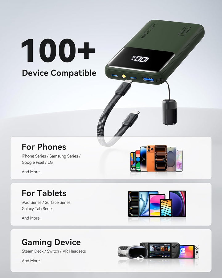 INIU Mini Power Bank, 10000mAh 45W Schnellladefunktion Powerbank mit USB C Kabel, Klein Externe Hand