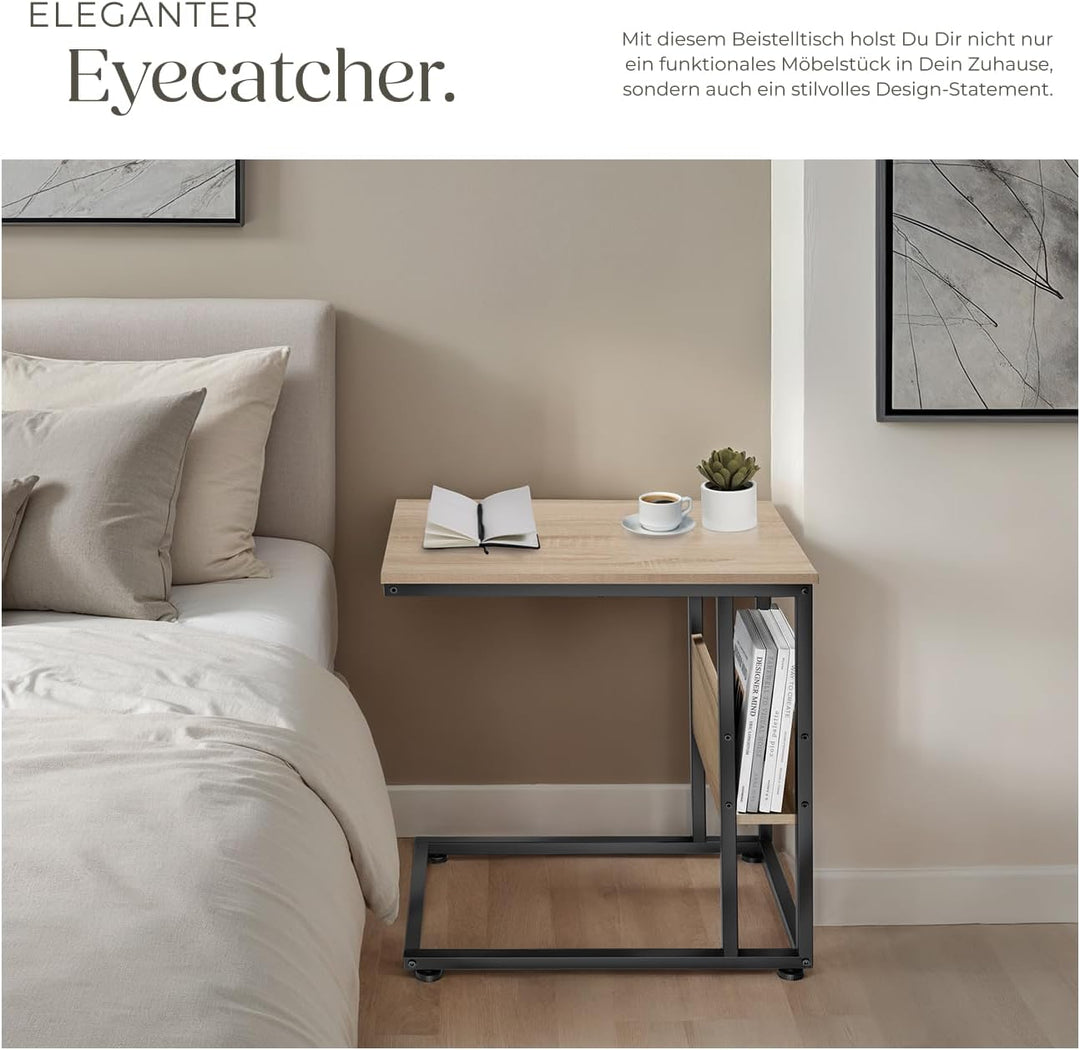 tectake® Beistelltisch Holz Metall, Wohnzimmertisch, Couchtisch C-Form, Laptoptisch für Couch, Bettt