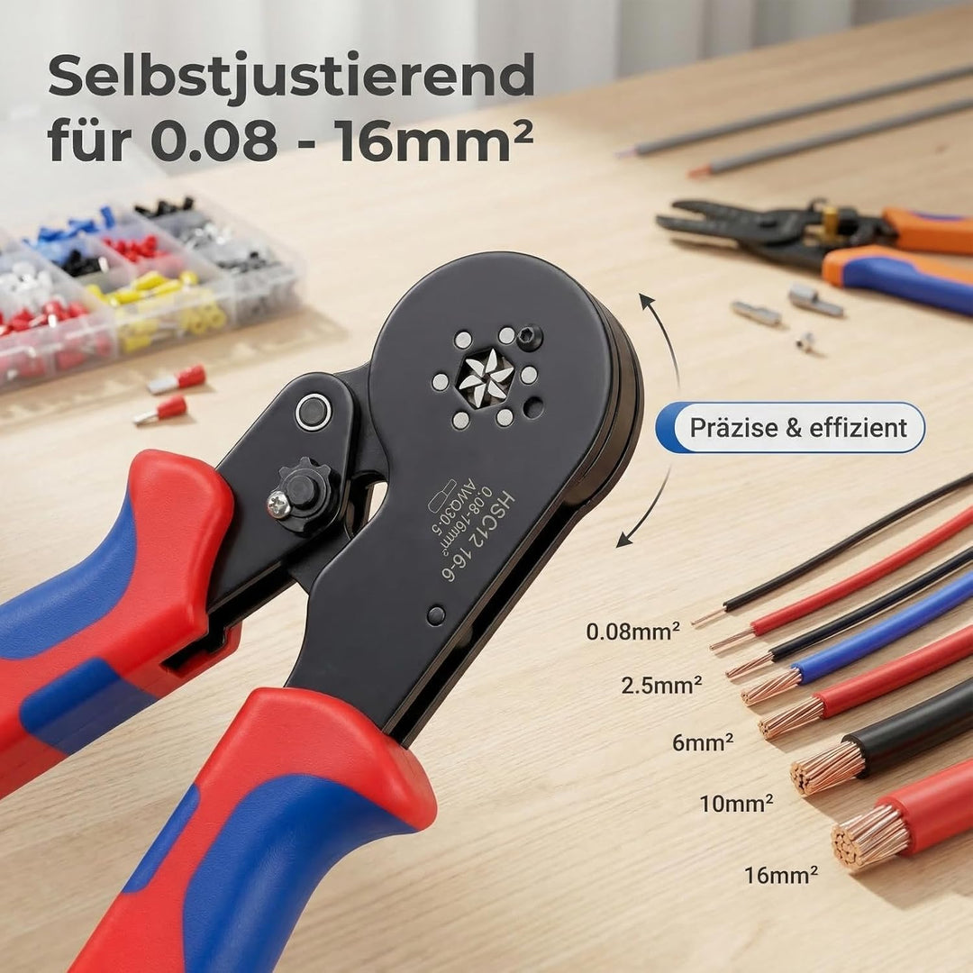 Crimpzangen-Set, Aderendhülsenzange 0,08–16 mm², Crimpzange Selbsteinstellend mit 1500 Aderendhülsen