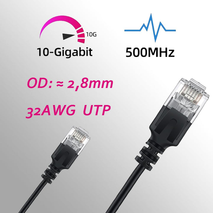 Elfcam® - 30m Ethernet Kabel Cat 6A Ultra Slim 10Gbps 32AWG UTP OD2,8mm 500MHz, 10Gb Thin RJ45 Cat 6