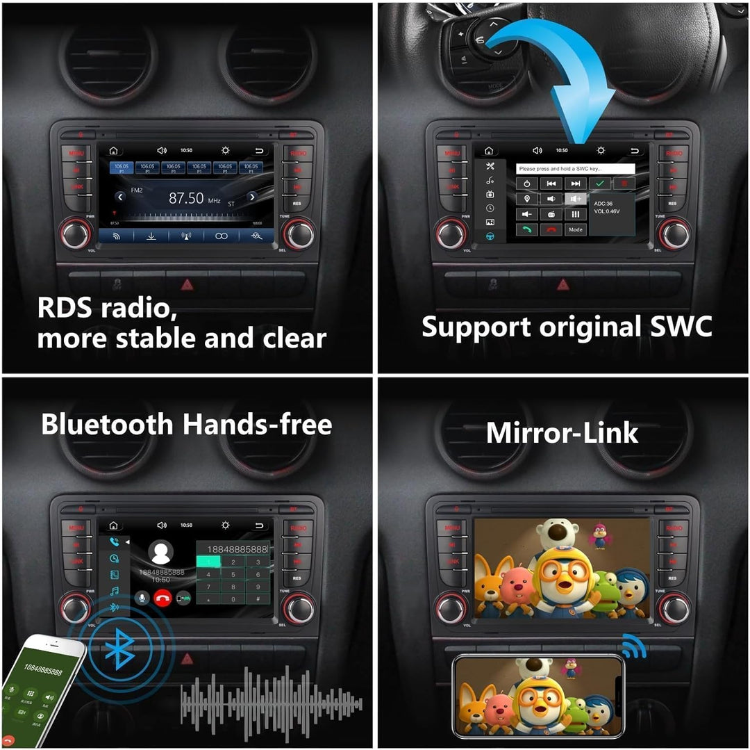 LXKLSZ Autoradio kompatibel mit drahtlos Carplay/Android Auto für Audi A3 S3 RS3 2003-2012 mit 7 Zol
