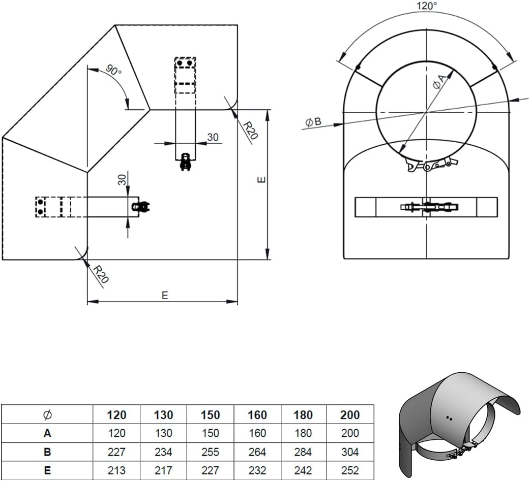 Ø 160 mm Ofenrohr Strahlungsschutz - Bogen 90° stehend - schwarz 160 mm Bogen 90° Stehend Schwarz, 1