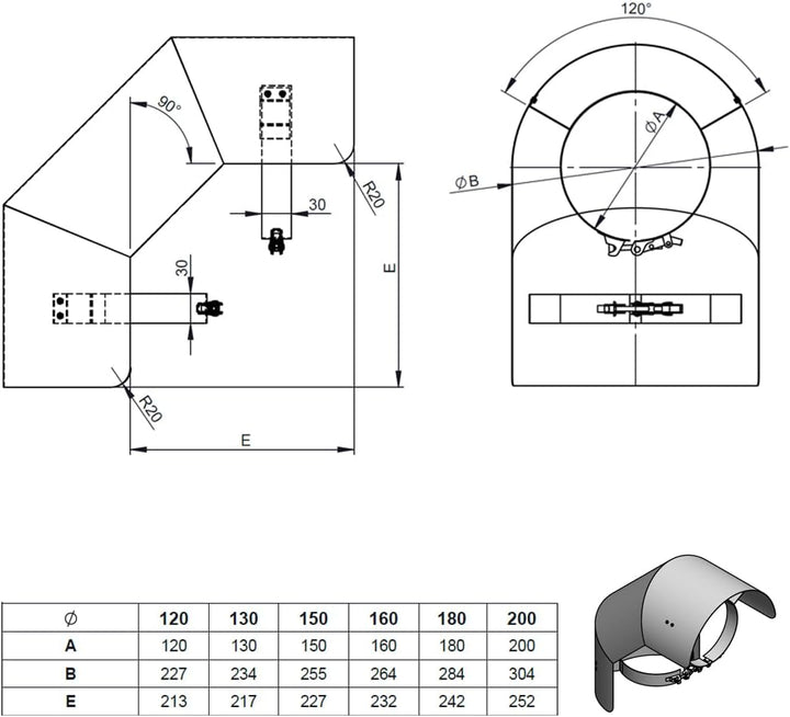 Ø 160 mm Ofenrohr Strahlungsschutz - Bogen 90° stehend - schwarz 160 mm Bogen 90° Stehend Schwarz, 1