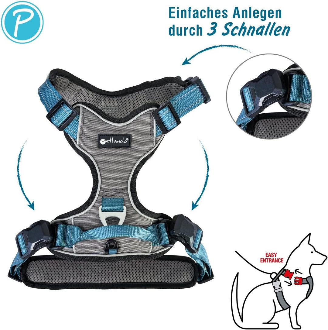 Petlando Hundegeschirr Magnetech– Innovative Magnetschnalle, mit Griff, Zwei D-Ringe, reflektierend,