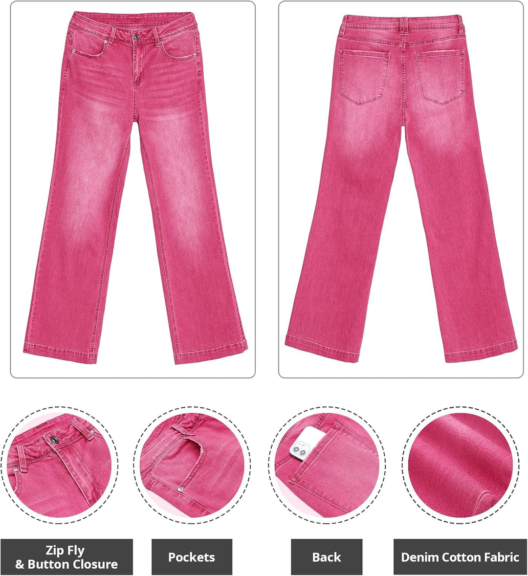 Schlaghose Damen High Waist Wide Leg Baggy Jeans Stretch Hosen M Heisses Rosa, M Heißes Rosa