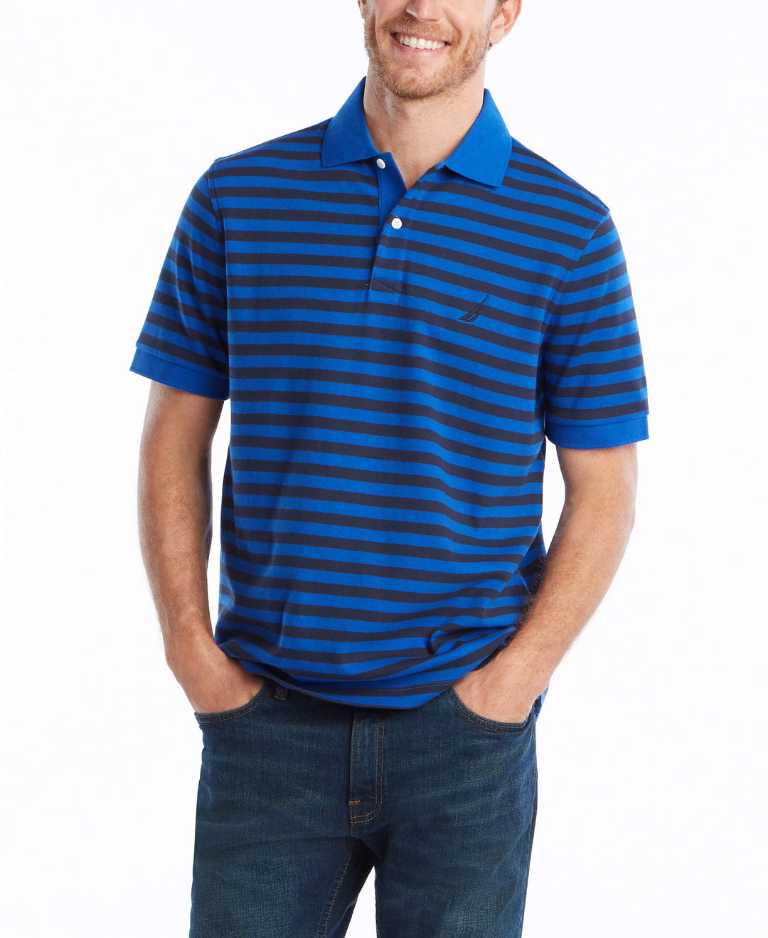 Nautica Herren Klassisches Poloshirt, Kurzärmelig, 100% Baumwolle, Gestreift, Weich Polohemd 1X Hell
