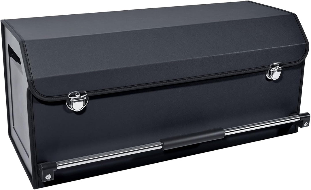 60L Premium Leder Auto Kofferraum Organizer mit Deckel - Stabiler Griffe & Metallschloss, Multifunkt