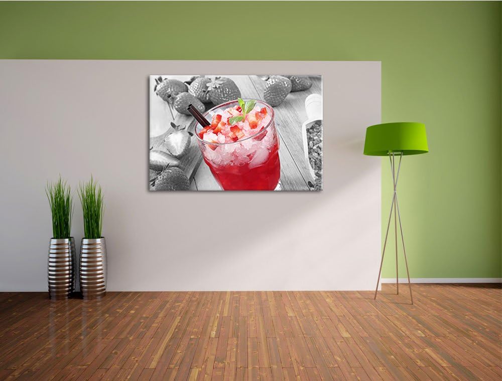 Erdbeercocktail neben Kandiszucker schwarz/weiss Format: 100x70 auf Leinwand, XXL riesige Bilder fer
