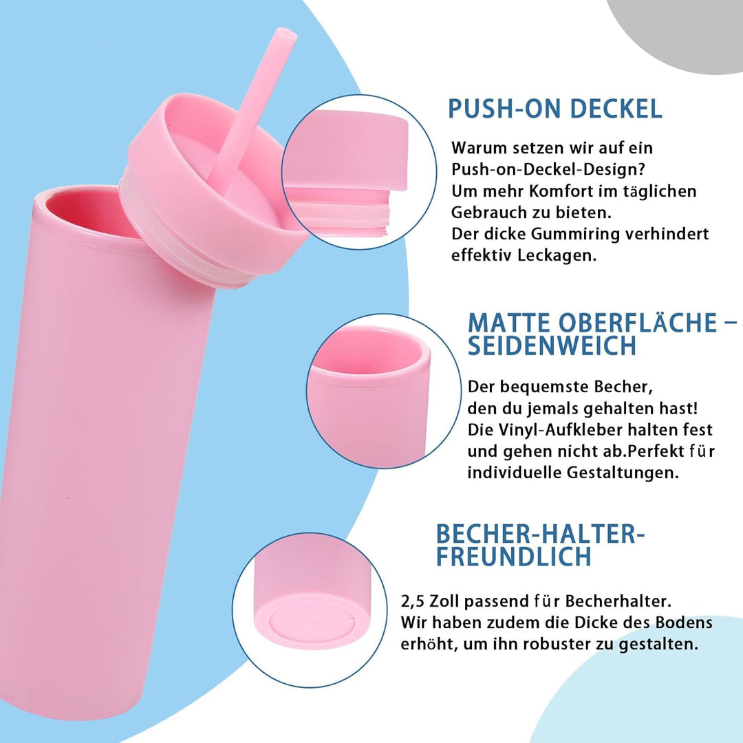 Volhoply 480ml Kunststoff Skinny Becher Mit Deckel und Strohhalm Bulk 8 Pack, Isoliert Doppelwand Bp