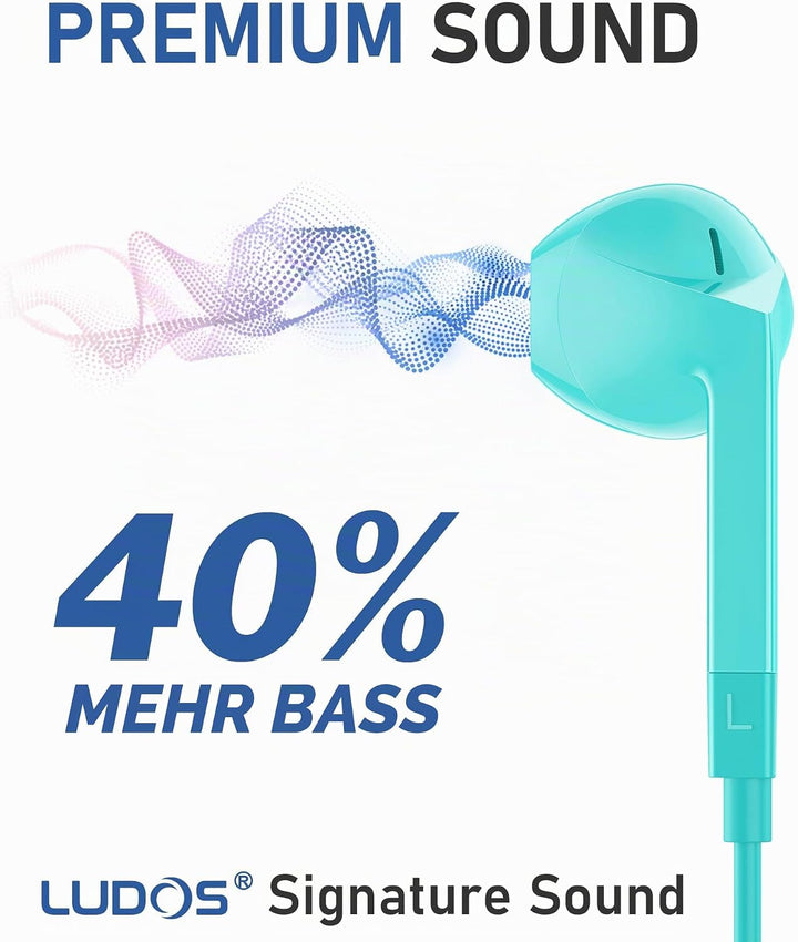 LUDOS FEROX Kopfhörer In Ear Kopfhörer mit Kabel und Mikrofon, 5 Jahre Garantie, In Ear Ohrhörer, 3,