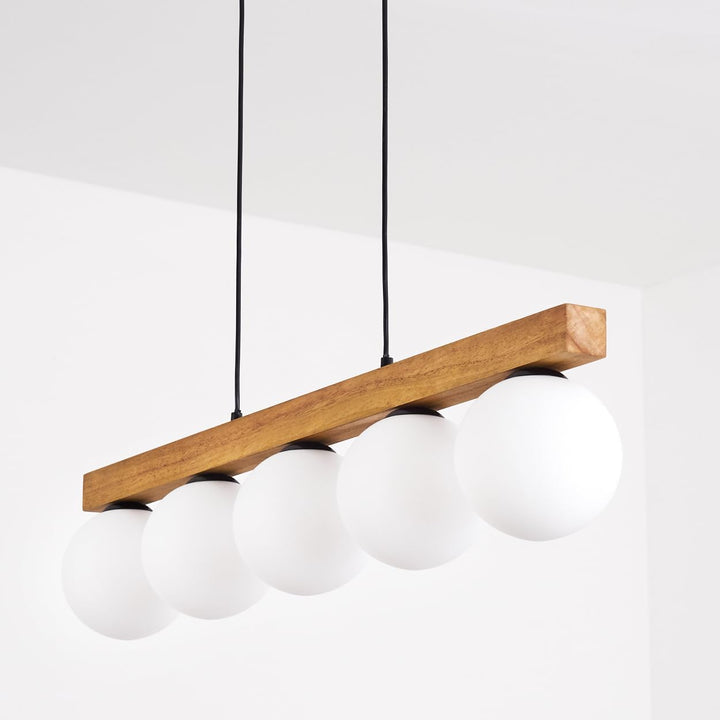 HOFSTEIN Hängeleuchte Gastor, 5-flammige Hängelampe aus Metall/Holz/Milchglas in Schwarz/Naturfarben