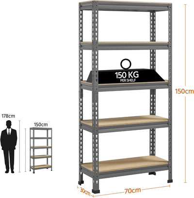 Yaheetech 5 Böden Eckregale, Lagerregale Metall, Schwerlastregale 3000 KG belastbar, Kellerregal, St