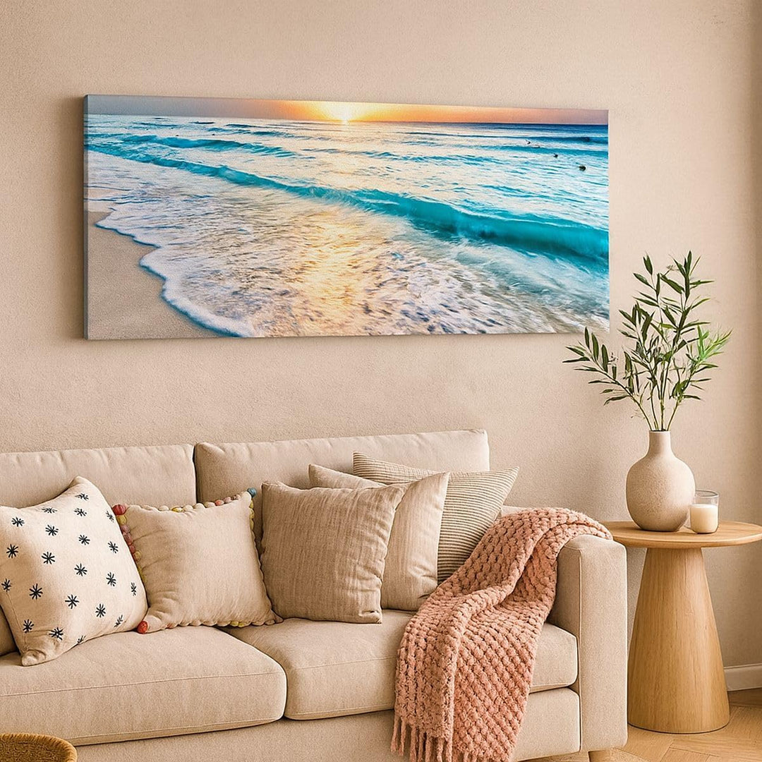 Panorama Bilder auf Leinwand 100x40cm Leinwandbild Meer Welle Strand Gross Wanddeko Bild Schlafzimme