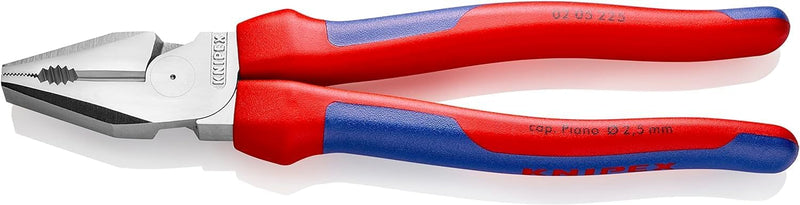 Knipex Kraft-Kombizange verchromt, mit Mehrkomponenten-Hüllen 225 mm 02 05 225 Mit Mehrkomponentenhü