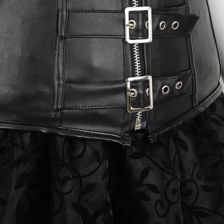 Jutrisujo Korsett Damen Kleid Steampunk Corsagenkleid Leder Corsage Kostüm Reissverschluss asymmetri