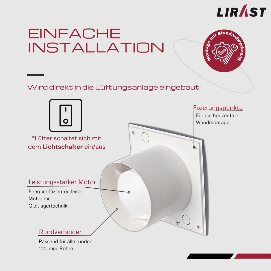 Ø 100mm Silber Badlüfter mit Timer - Lüfter für Effiziente Belüftung im Bad Kuche WC, Ø 100mm Silber
