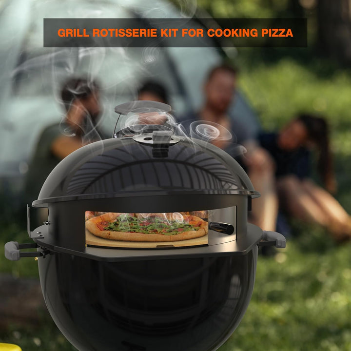 onlyfire PizzaRing Rotisserie Set für Weber 57 cm Kettle Holzkohlegrill, Grillspiess Set Drehspiess