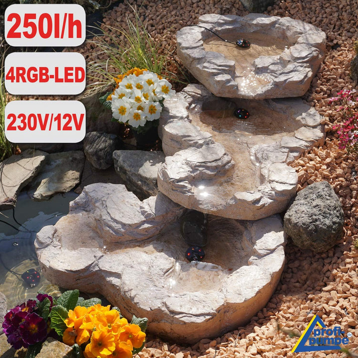 AMUR BACHLAUF QUELLBACH II mit LED, 230V, Wasserkaskade Quell-Kaskade Wasserfall Bachlaufschale Wass